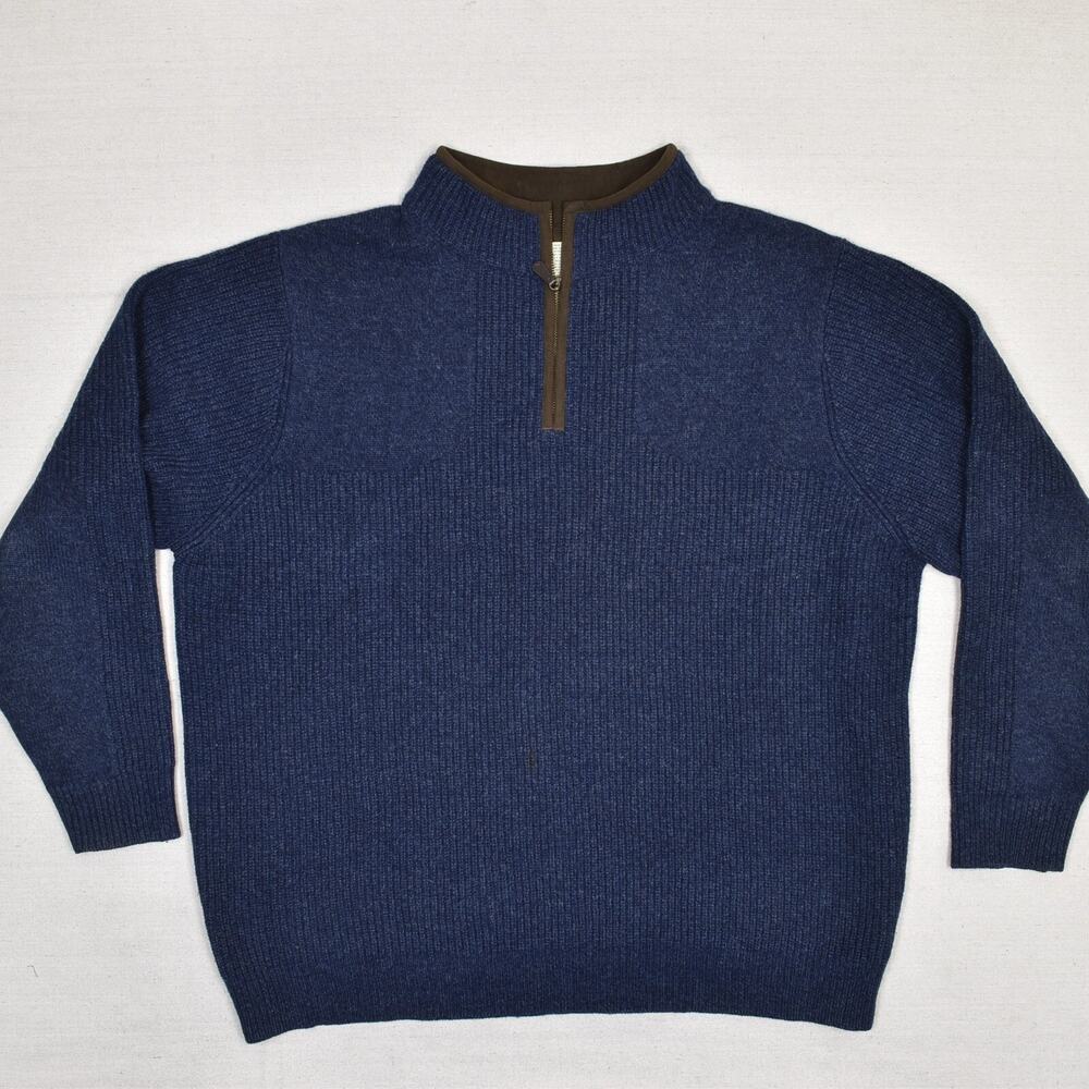 L.L. Bean Men's 1/4 Zip Pullover Sweater 100% Merino Wool Blue Size 2XL.